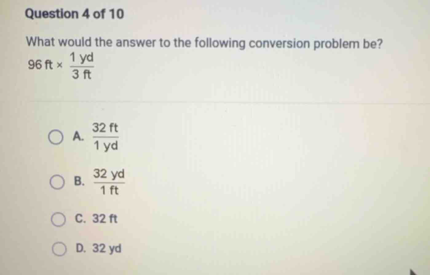 question 4 of 10 what would the answer to the following conversion prob…