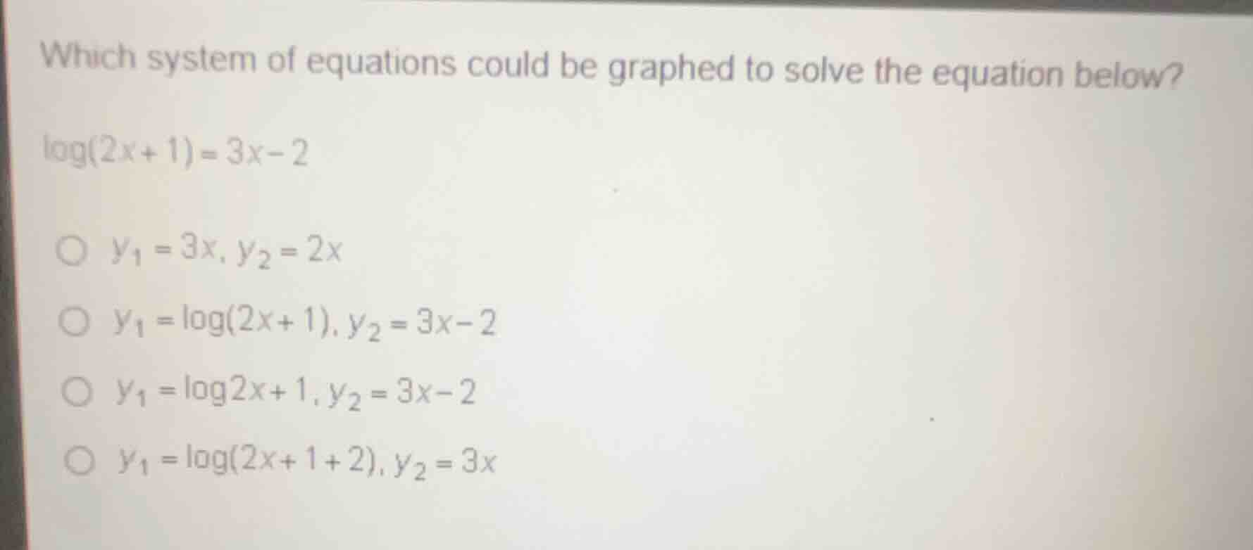 which system of equations could be graphed to solve the equation below?…