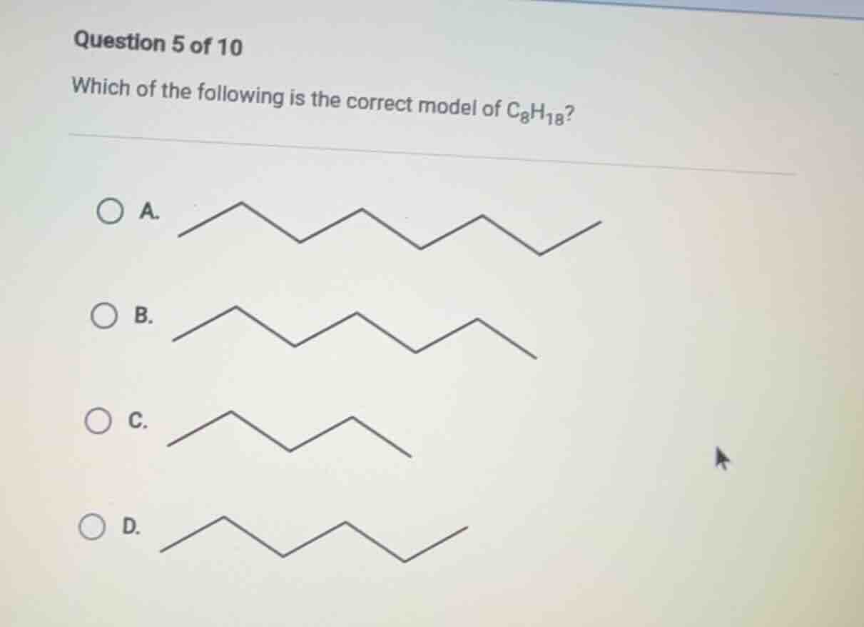 question 5 of 10 which of the following is the correct model of $\\ce{c…