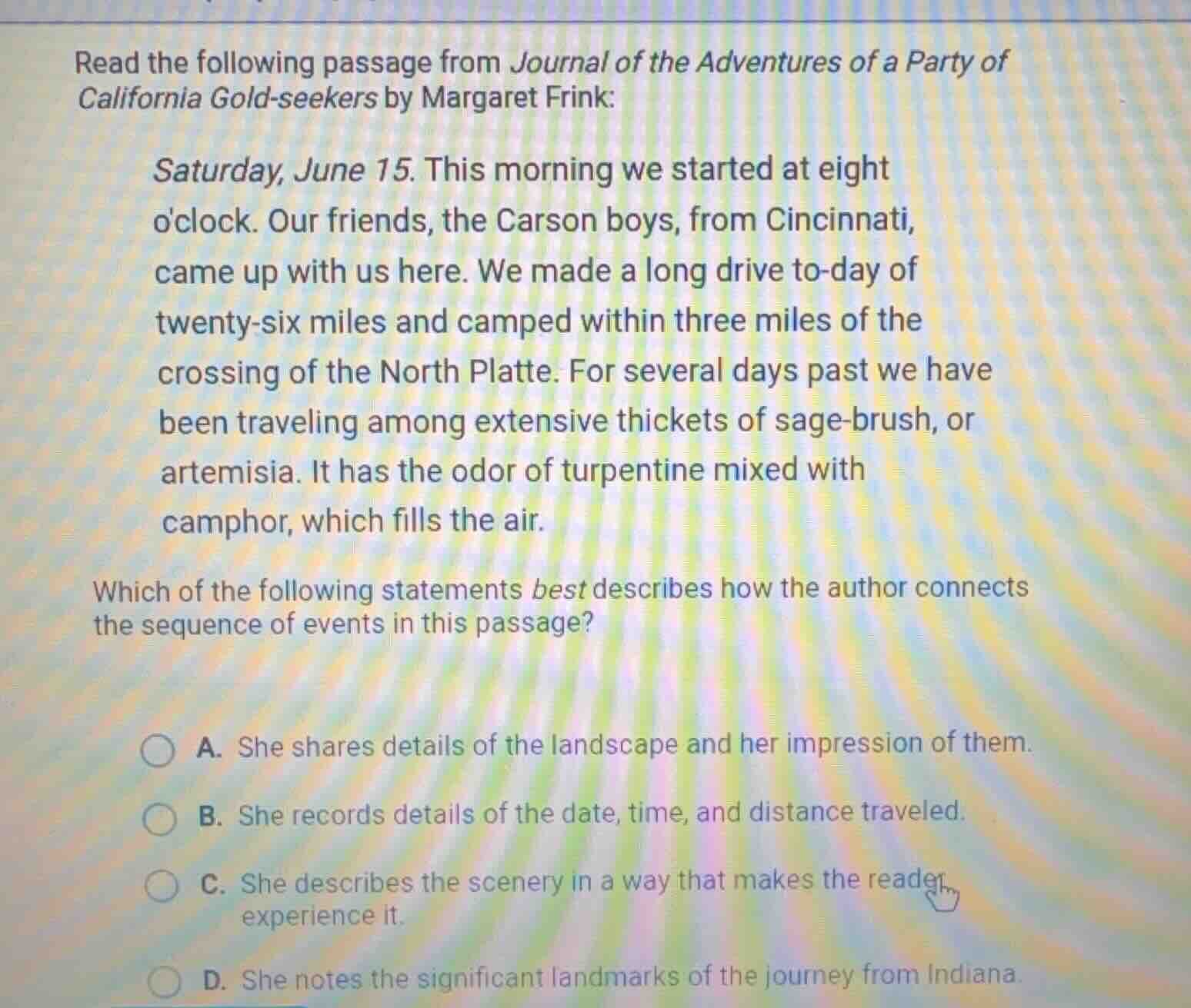 read the following passage from journal of the adventures of a party of…