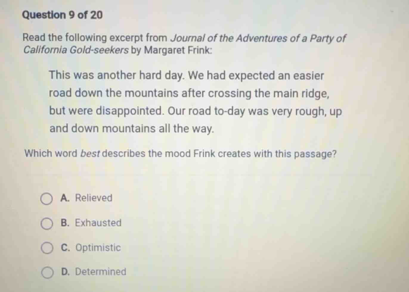 question 9 of 20 read the following excerpt from journal of the adventu…