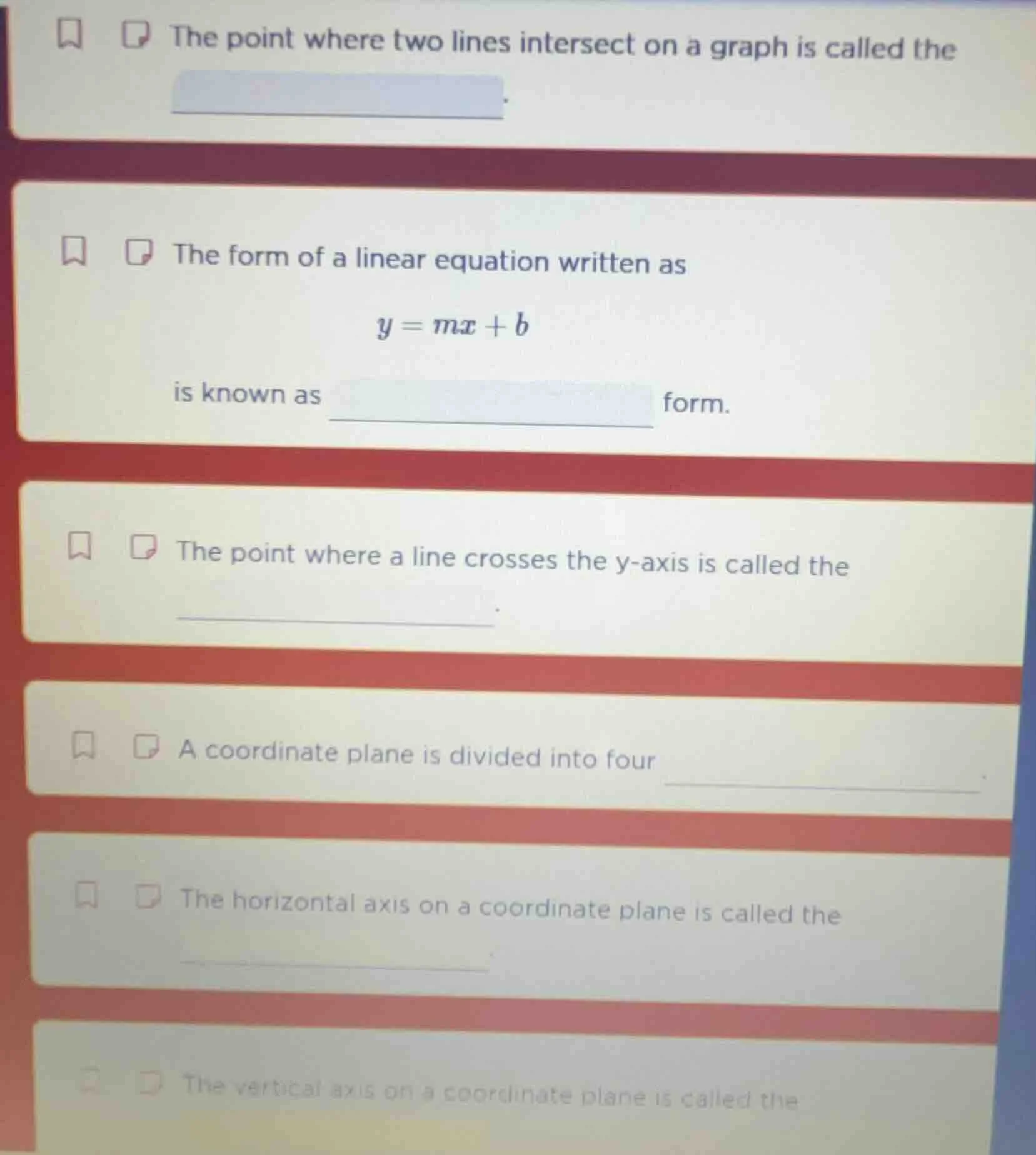 the point where two lines intersect on a graph is called the ______. th…
