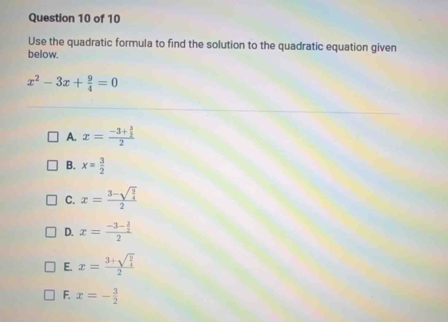 question 10 of 10 use the quadratic formula to find the solution to the…