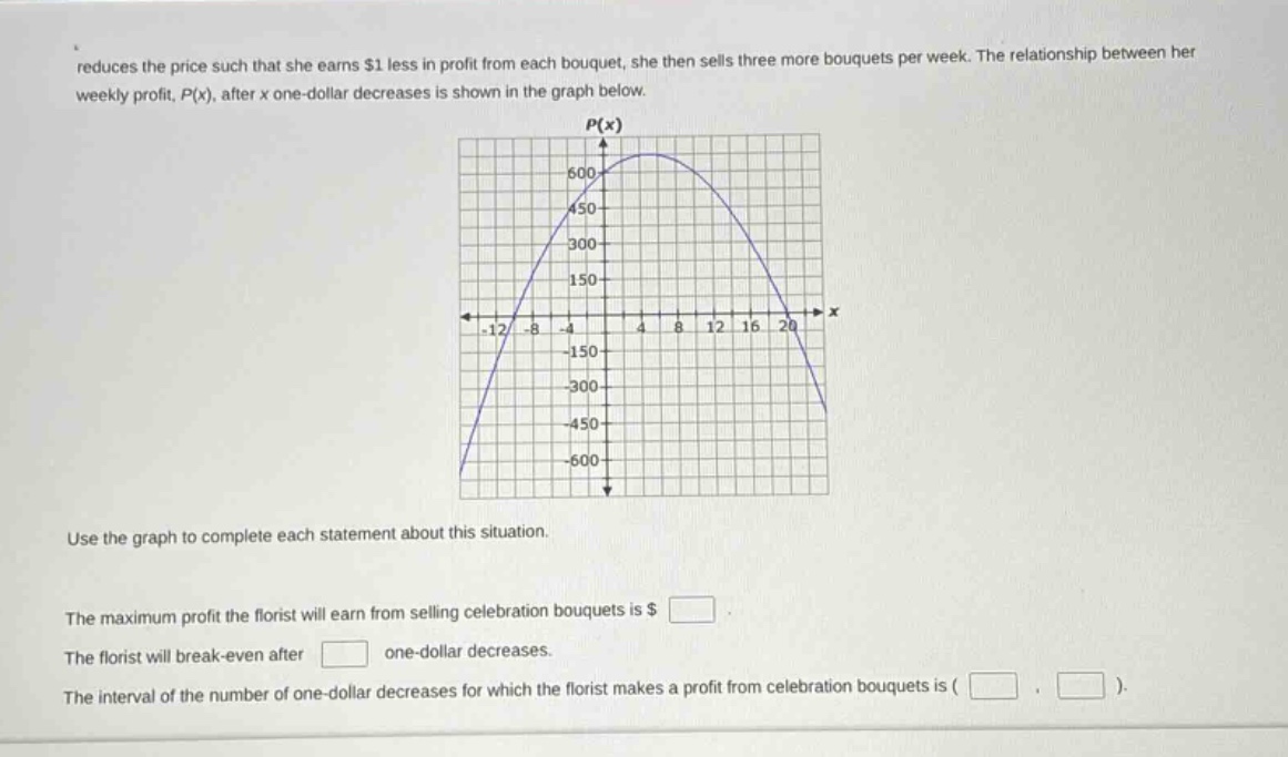 reduces the price such that she earns $1 less in profit from each bouqu…