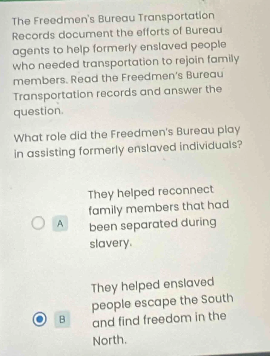 the freedmens bureau transportation records document the efforts of bur…