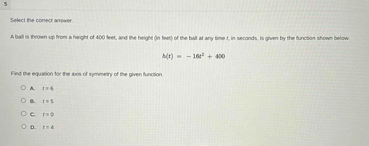select the correct answer. a ball is thrown up from a height of 400 fee…