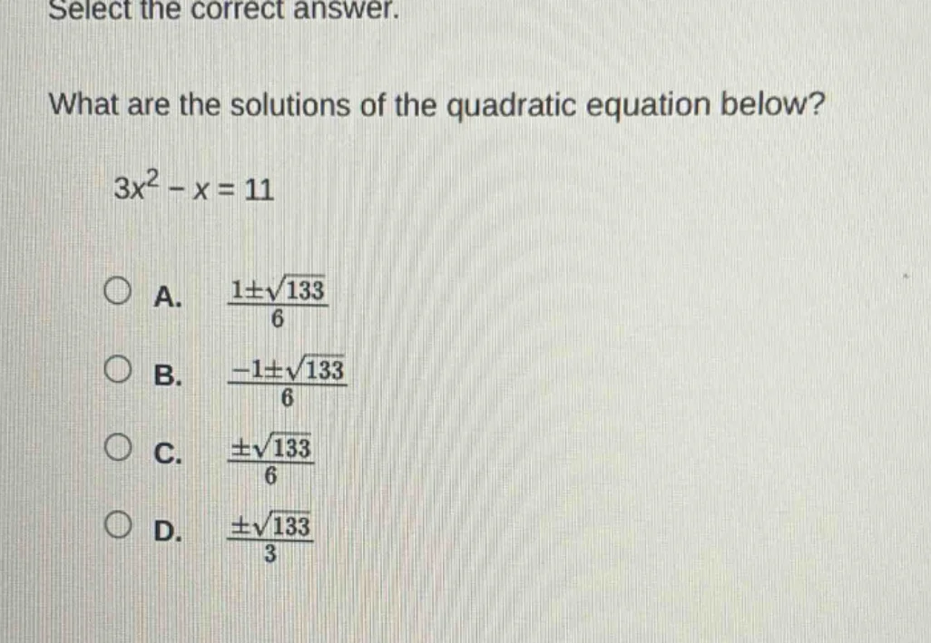 select the correct answer. what are the solutions of the quadratic equa…