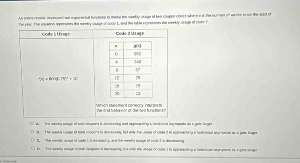 an online retailer developed two exponential functions to model the wee…
