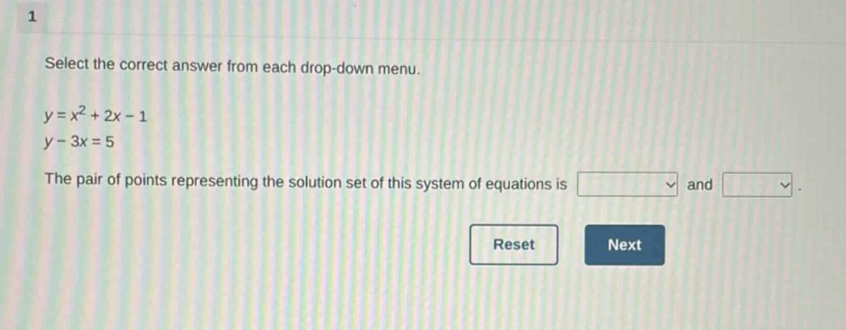 1 select the correct answer from each drop - down menu. $y = x^{2}+2x -…