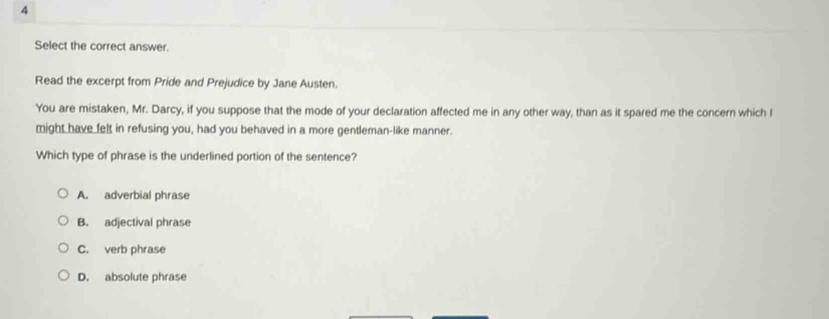 4 select the correct answer. read the excerpt from pride and prejudice …
