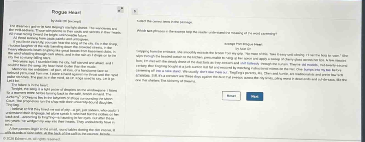 5 select the correct texts in the passage. which two phrases in the exc…