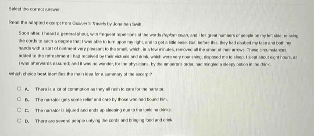 select the correct answer. read the adapted excerpt from gullivers trav…