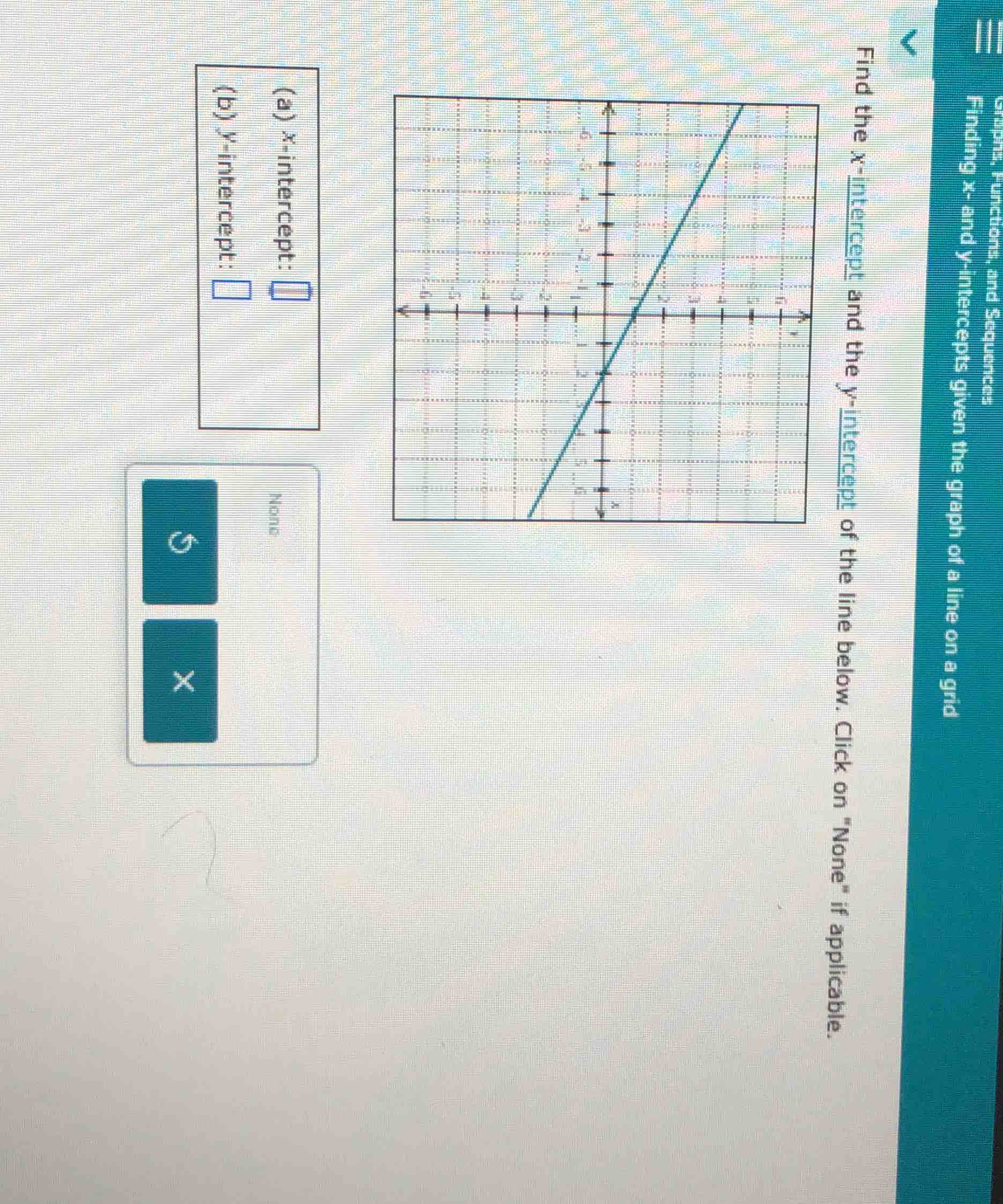 find the x-intercept and the y-intercept of the line below. click on on…