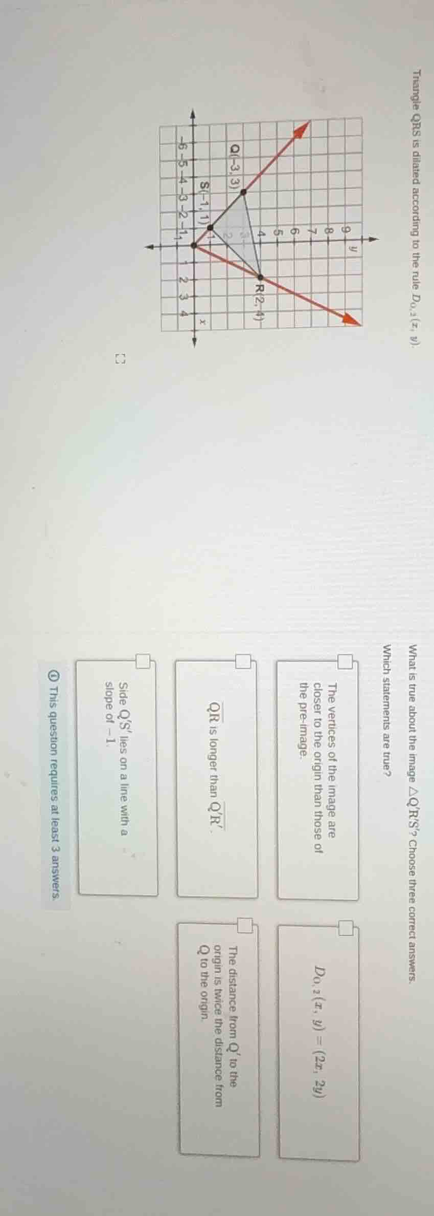 triangle qrs is dilated according to the rule $d_{0,2}(x,y)$. what is t…