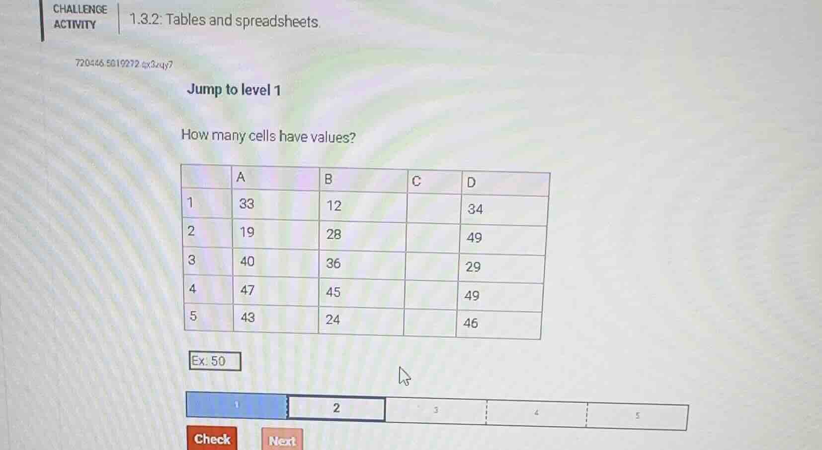 challenge activity 1.3.2: tables and spreadsheets. 720446.5019272 gx3uy…