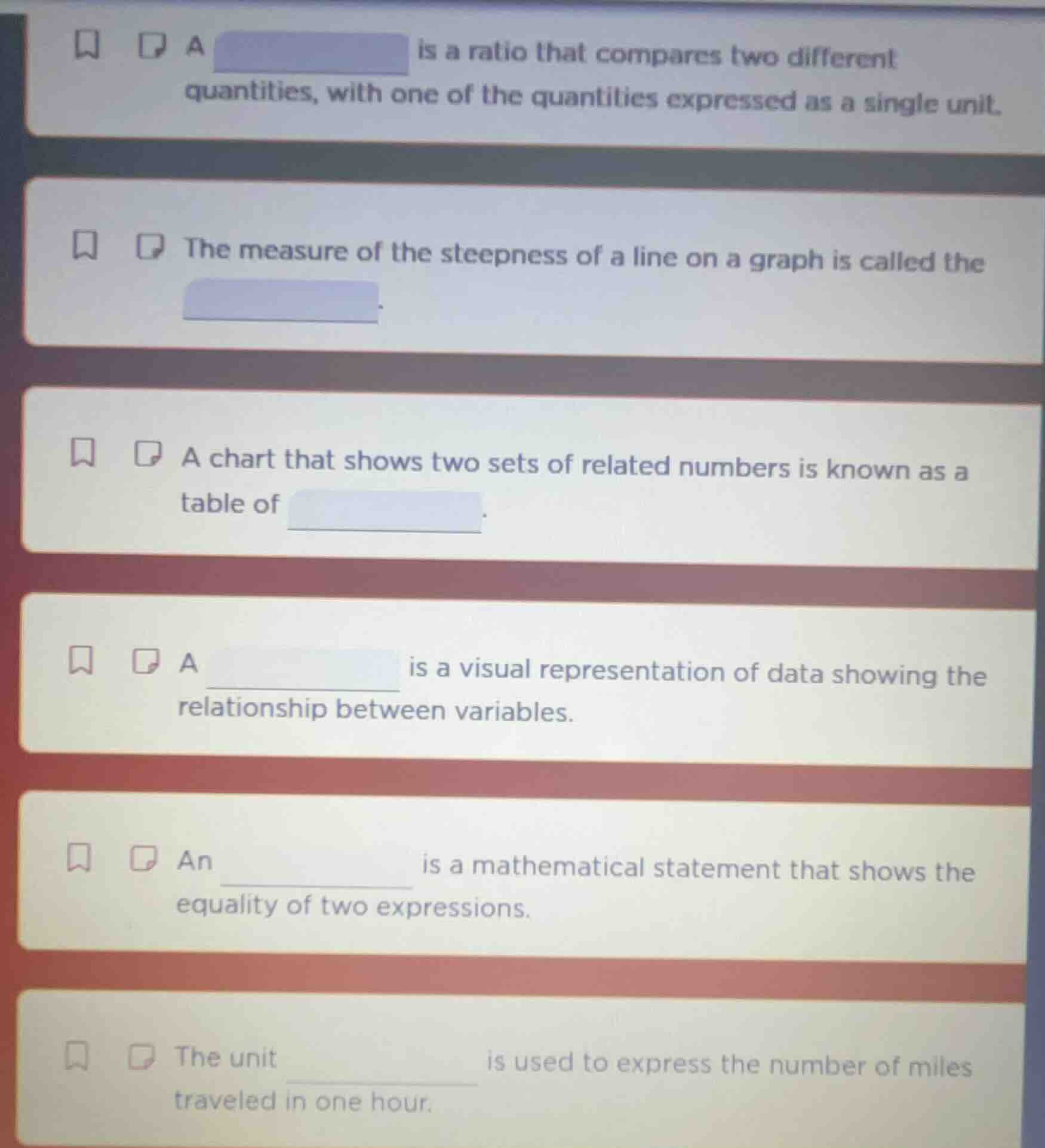 a is a ratio that compares two different quantities, with one of the qu…