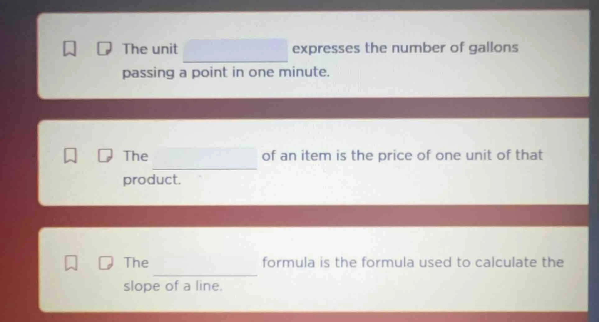 the unit expresses the number of gallons passing a point in one minute.…