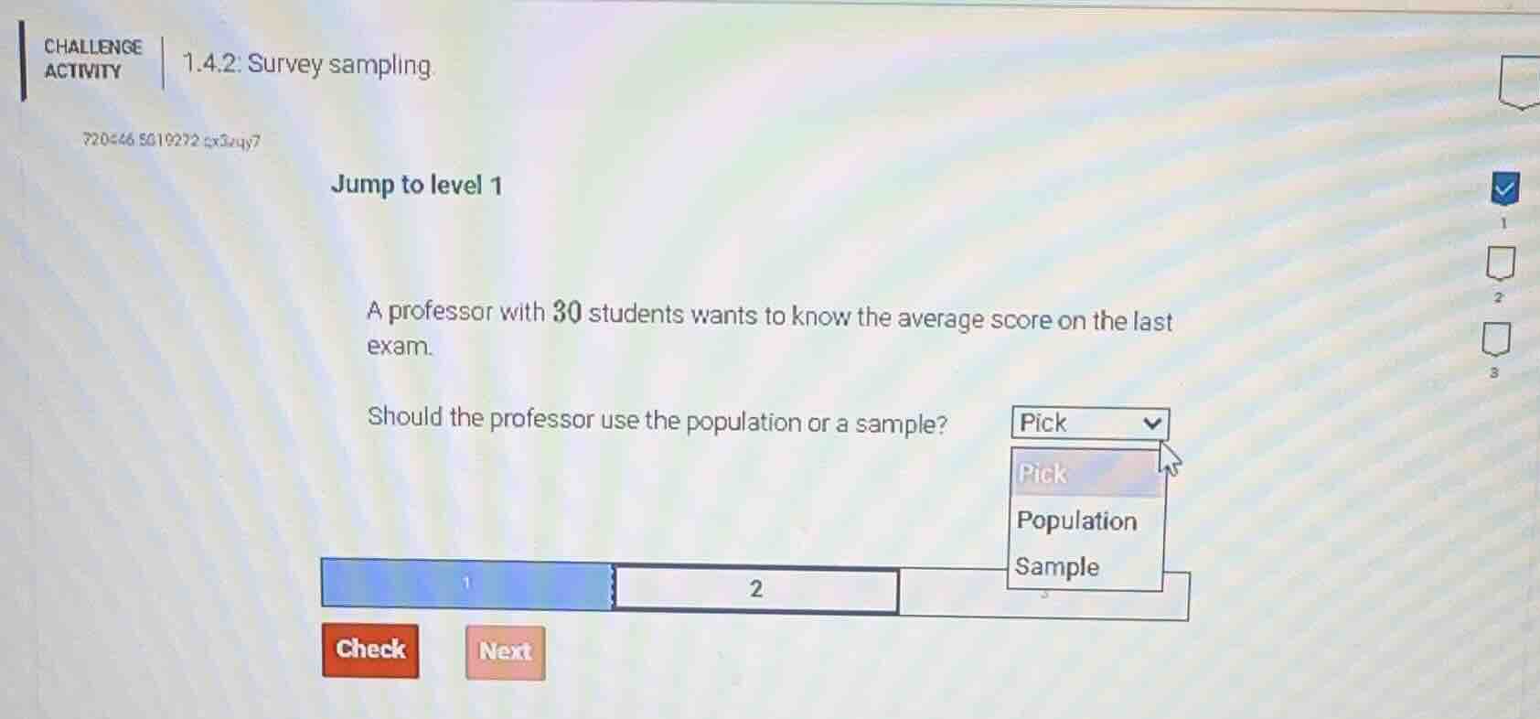 challenge activity 1.4.2: survey sampling 720446 8019272 cx3quy7 jump t…