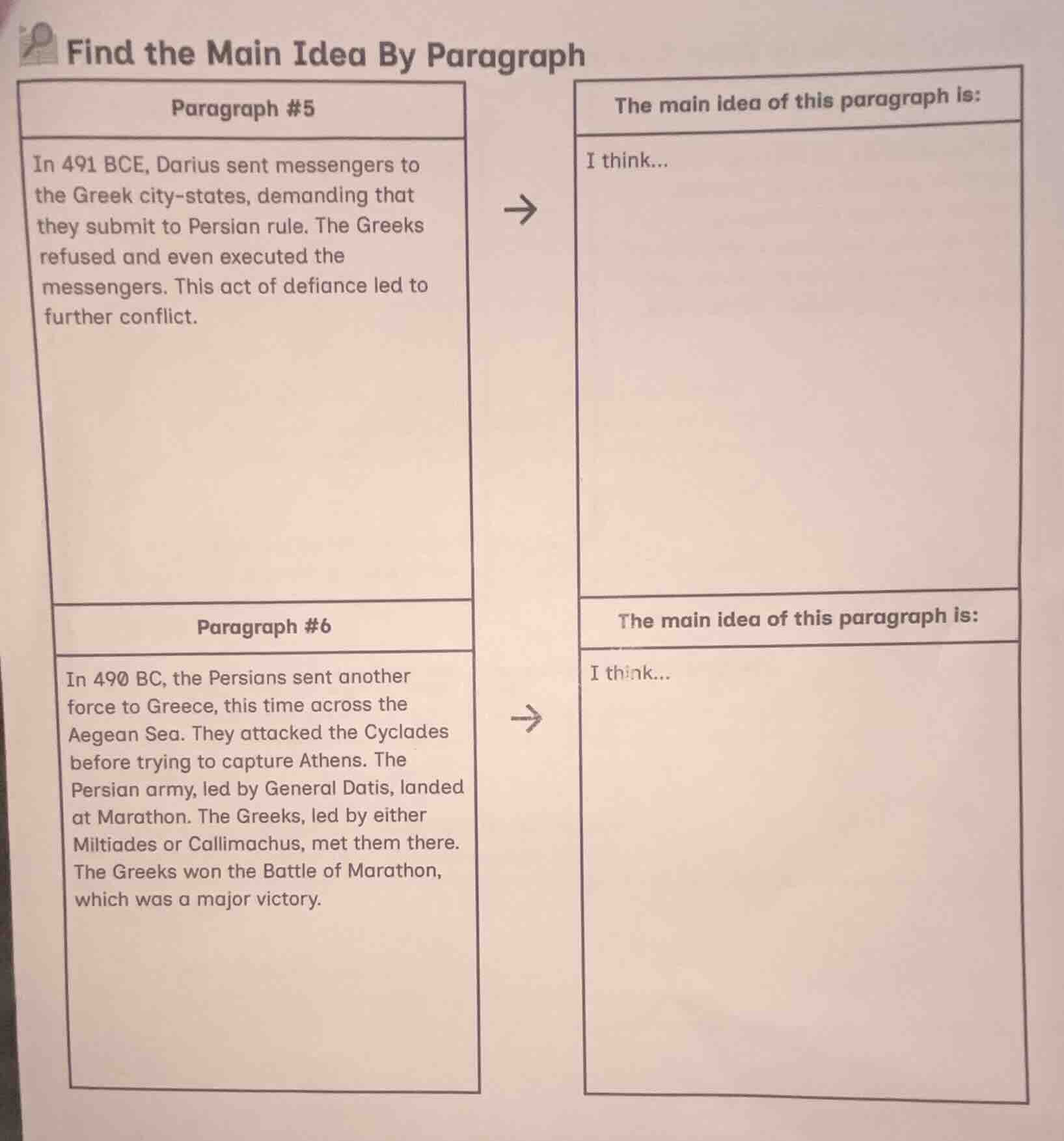 find the main idea by paragraph paragraph #5 in 491 bce, darius sent me…