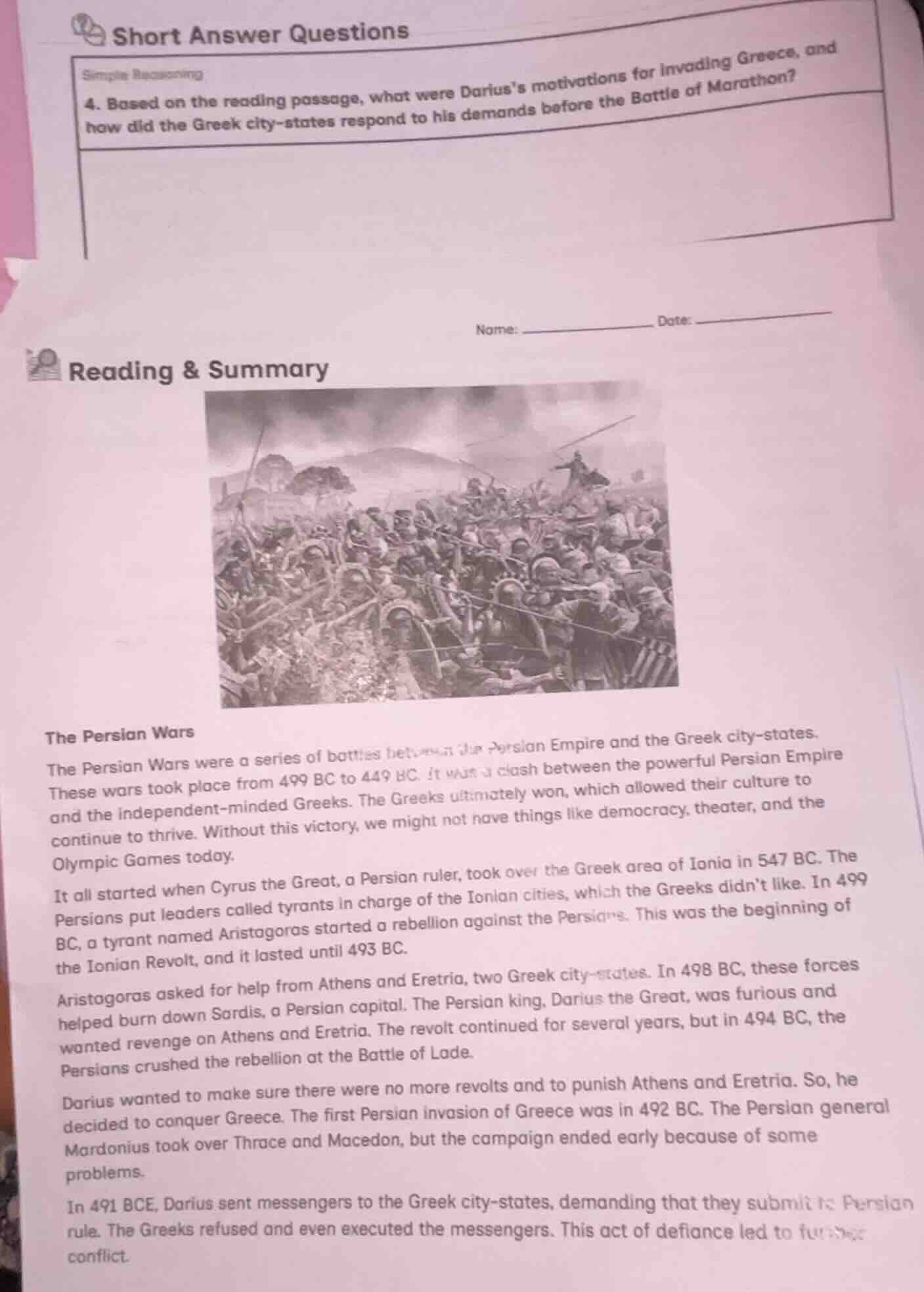 short answer questions simple reasoning 4. based on the reading passage…