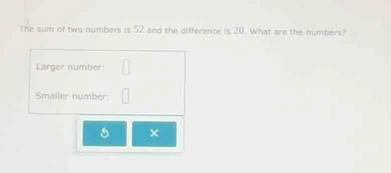 the sum of two numbers is 52 and the difference is 20. what are the num…