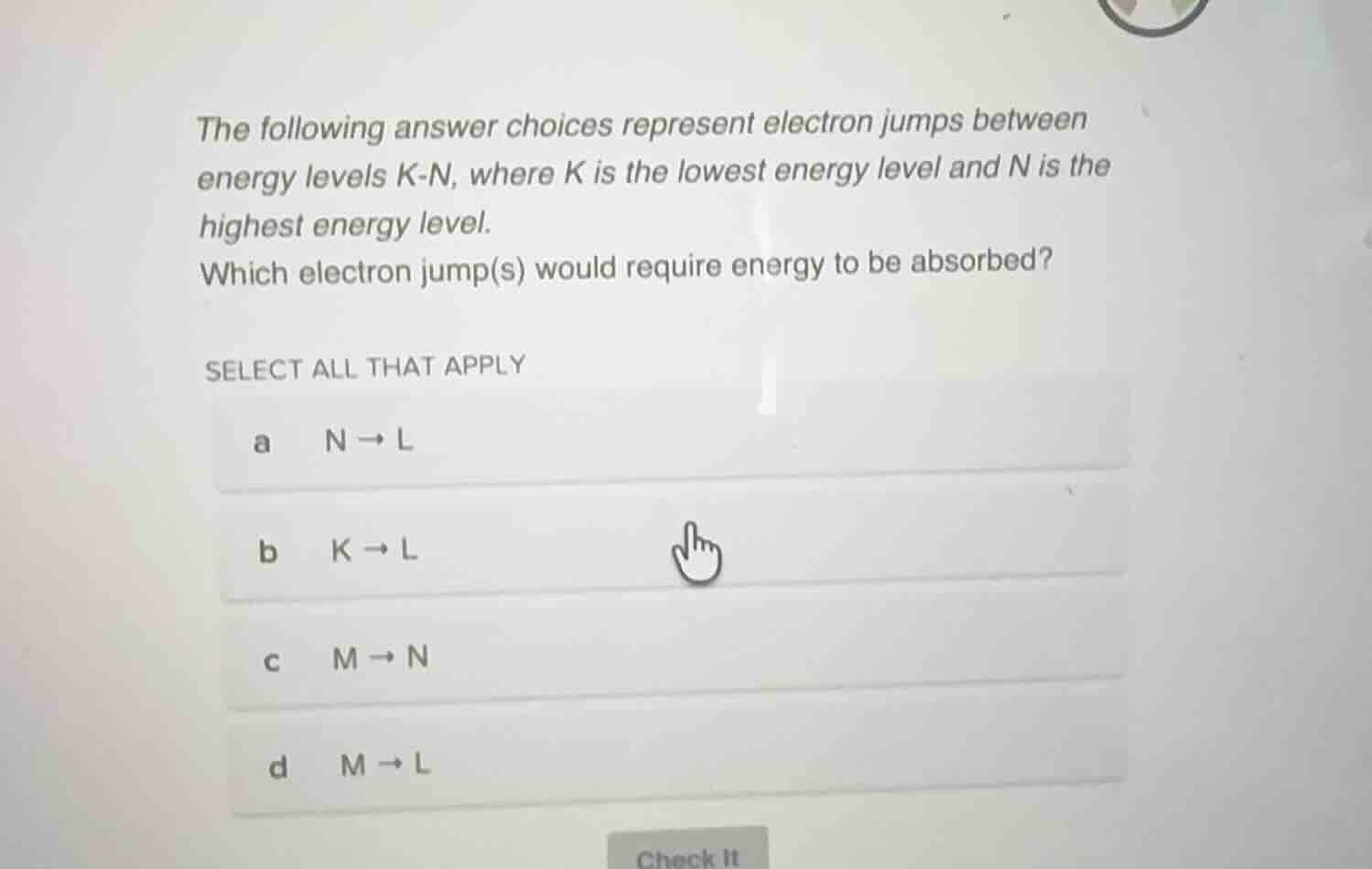 the following answer choices represent electron jumps between energy le…
