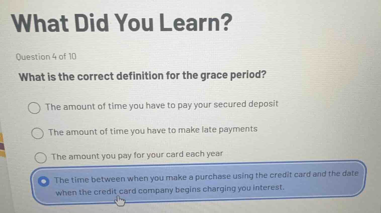 what did you learn? question 4 of 10 what is the correct definition for…