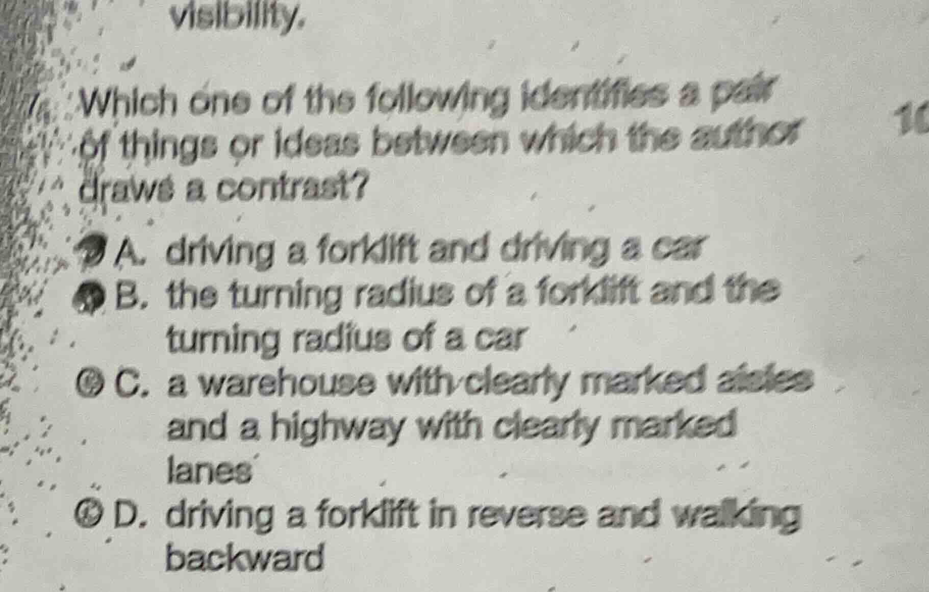 visibility. 16. which one of the following identifies a pair of things …
