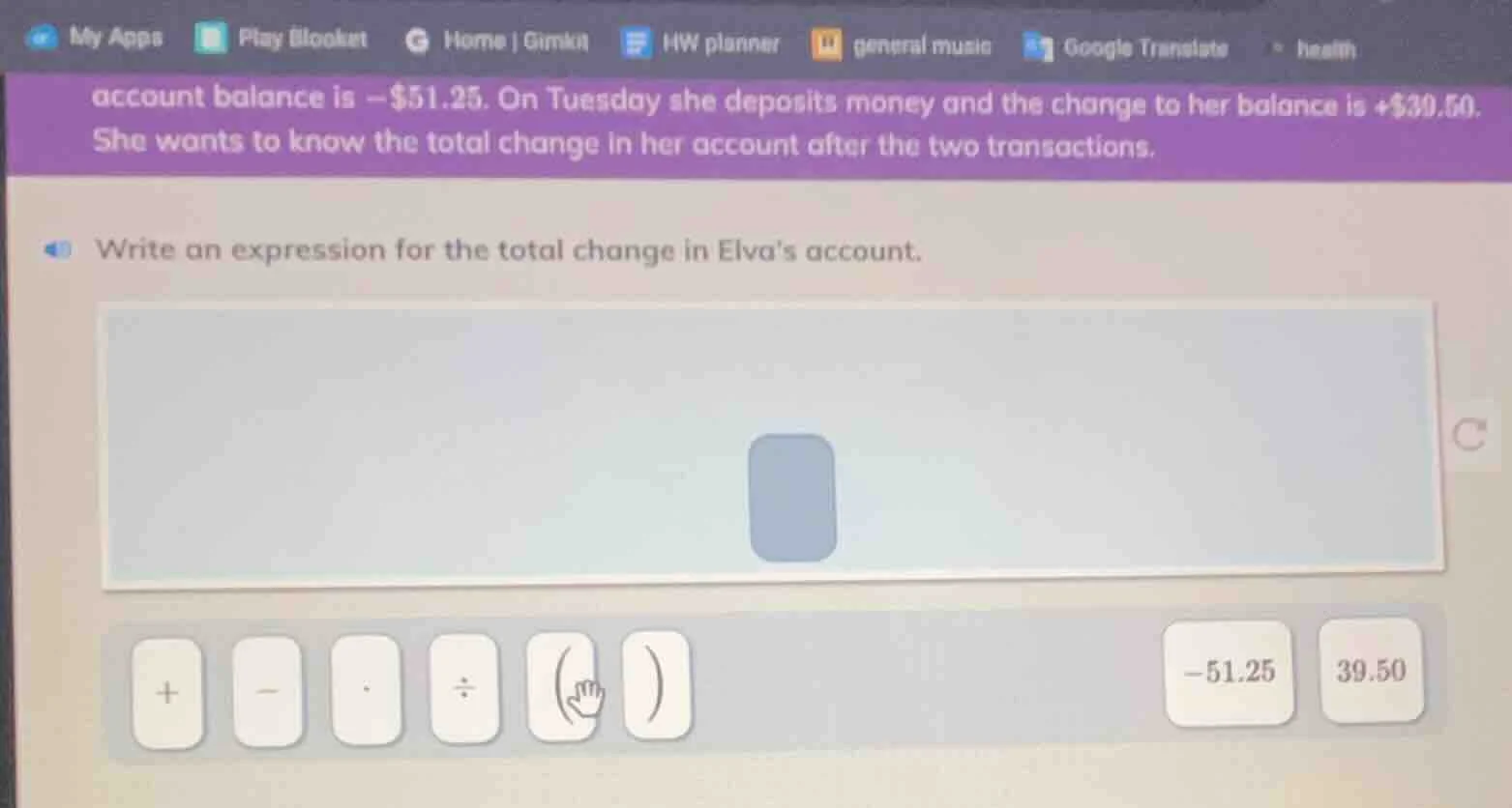 account balance is -$51.25. on tuesday she deposits money and the chang…