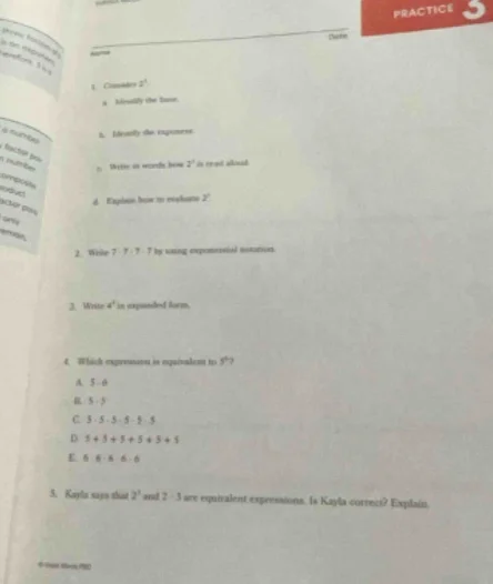 1. consider (2^5) a. identify the base. b. identify the exponent. c. wr…