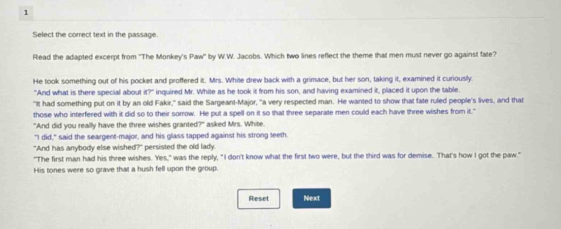 select the correct text in the passage. read the adapted excerpt from \…