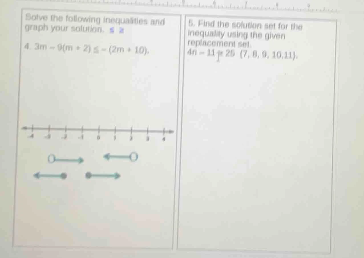 solve the following inequalities and graph your solution. 4. $3m - 9(m …