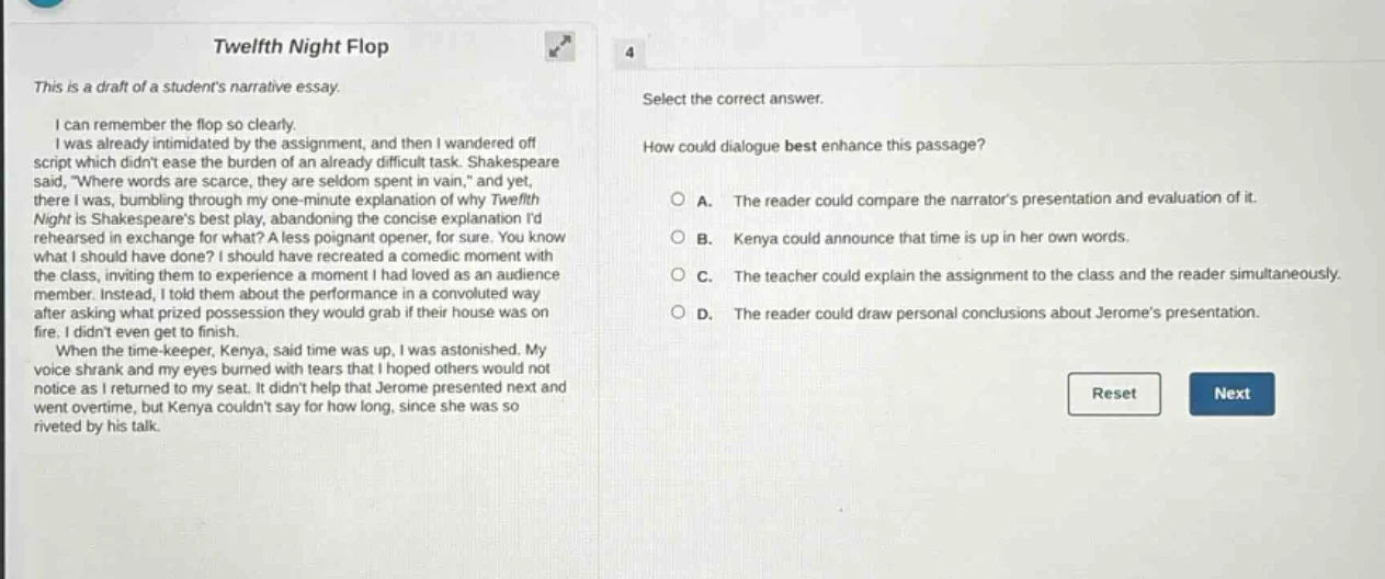twelfth night flop this is a draft of a students narrative essay. i can…