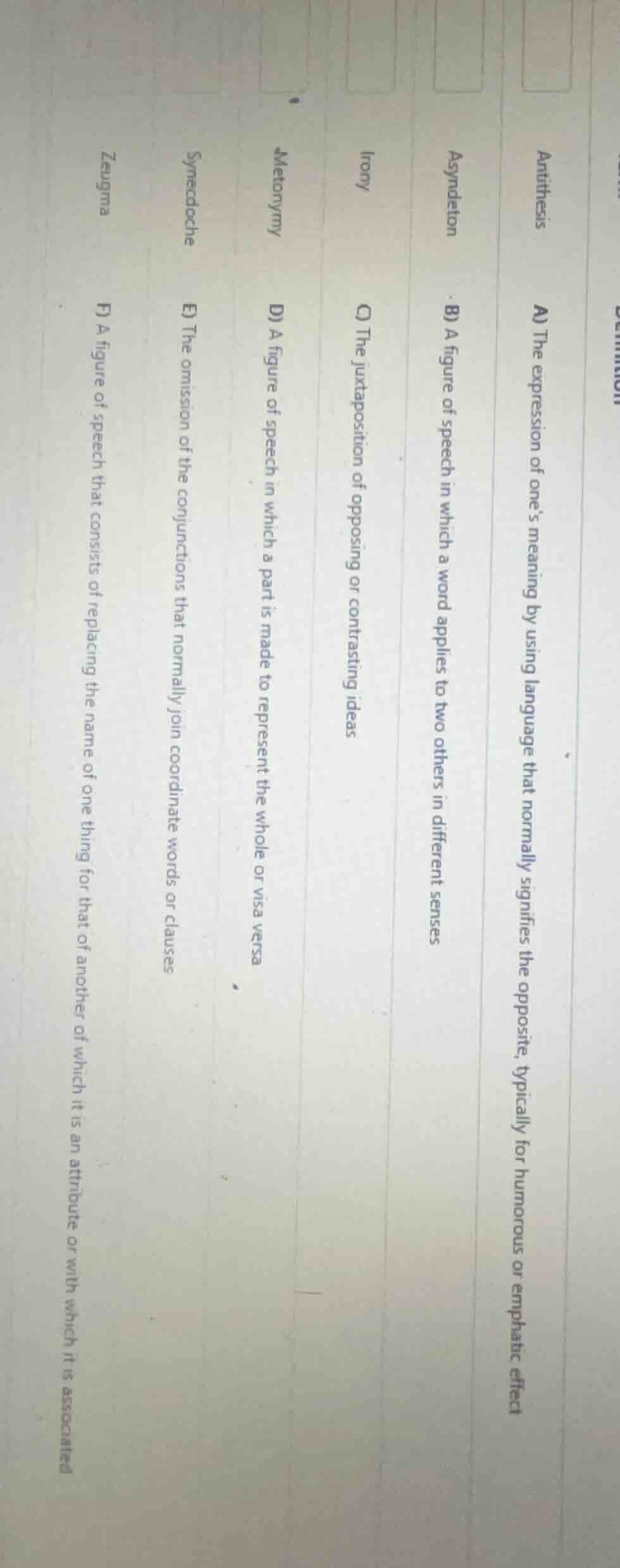 antithesis a) the expression of one’s meaning by using language that no…