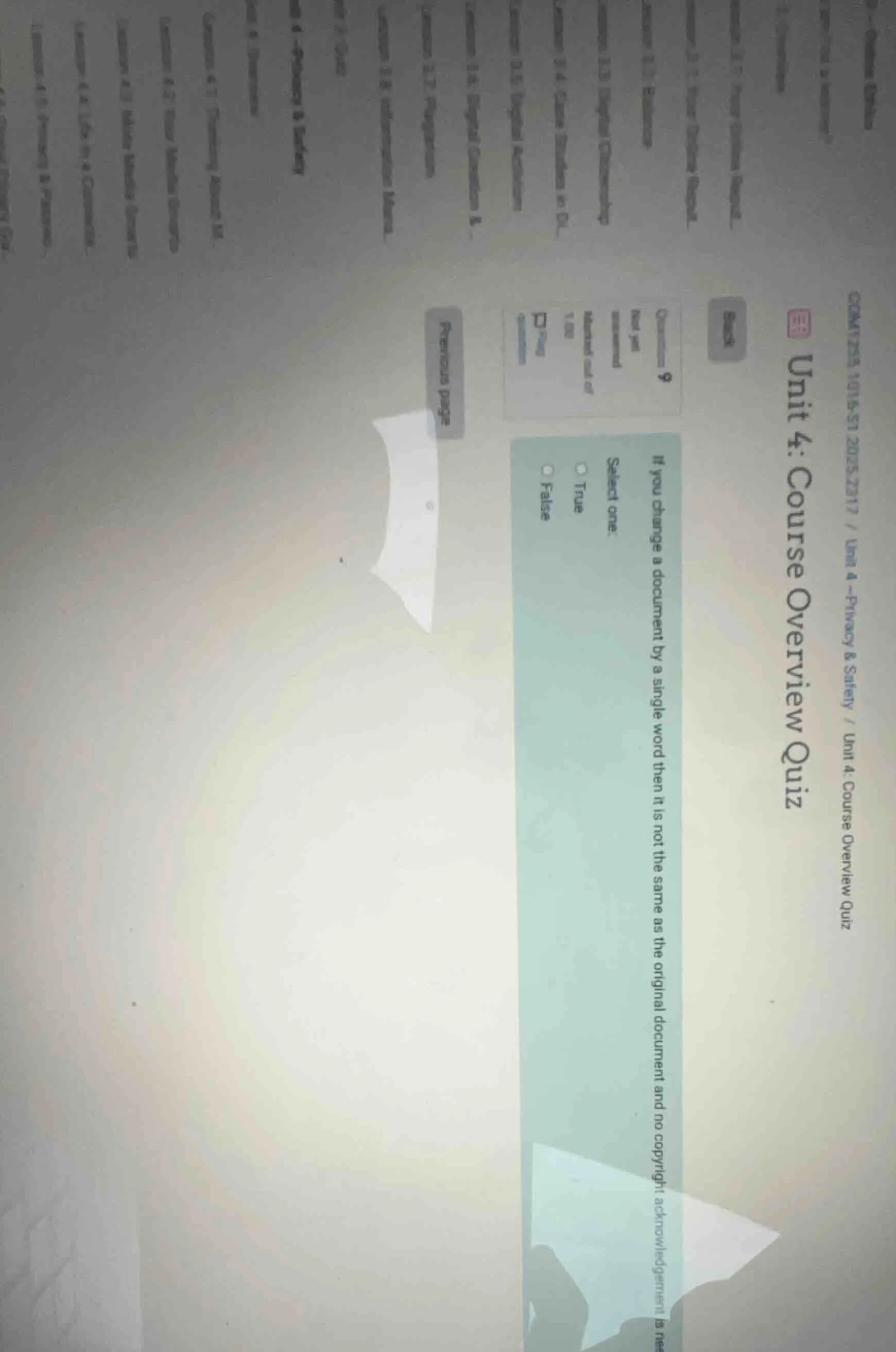 unit 4: course overview quiz question 9 if you change a document by a s…