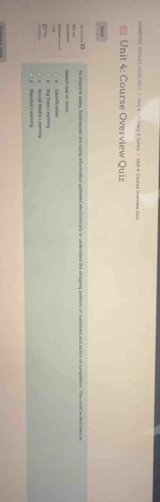 unit 4: course overview quiz to improve sales, businesses are using inf…
