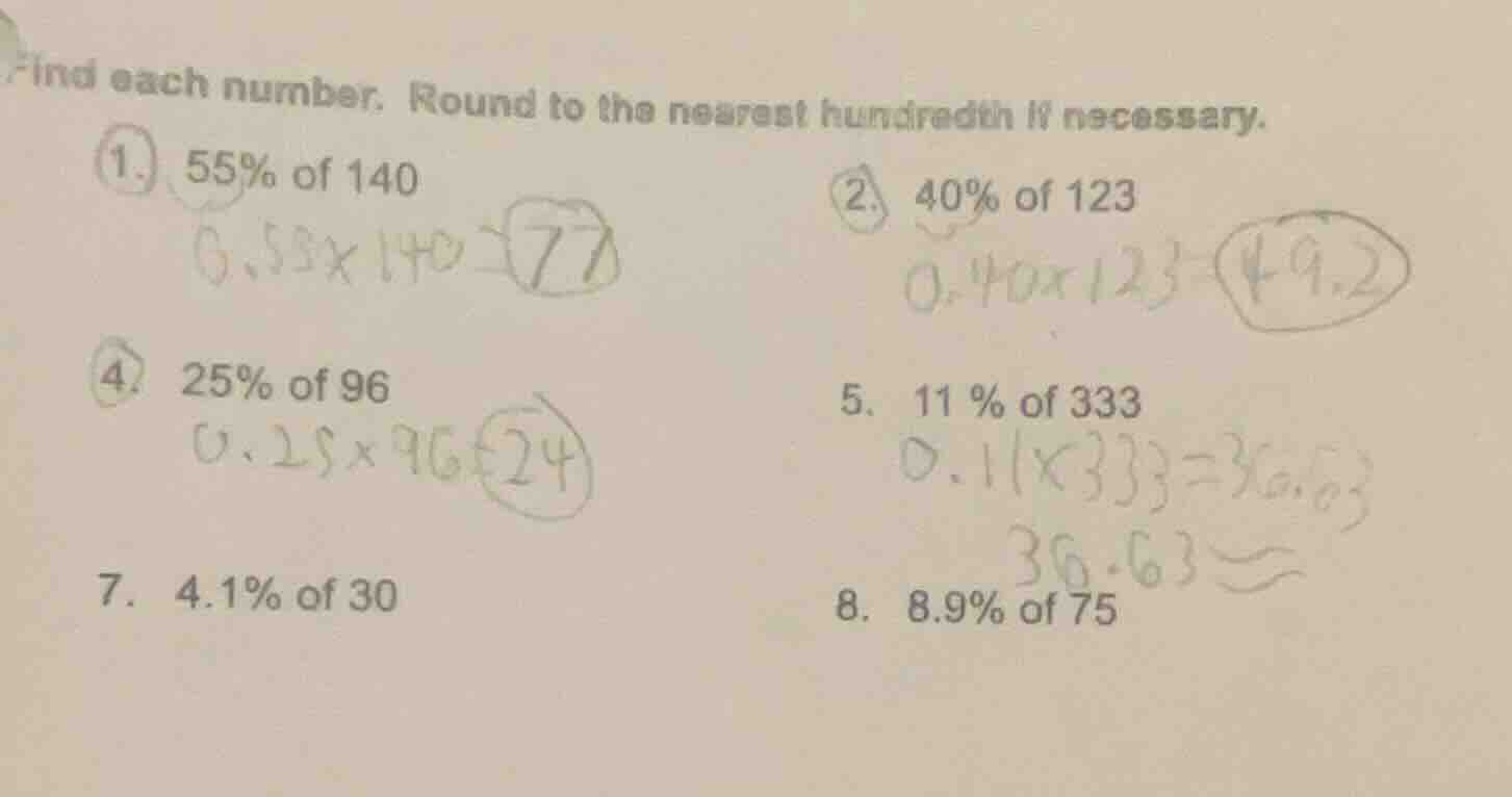 find each number. round to the nearest hundredth if necessary. 1. 55% o…