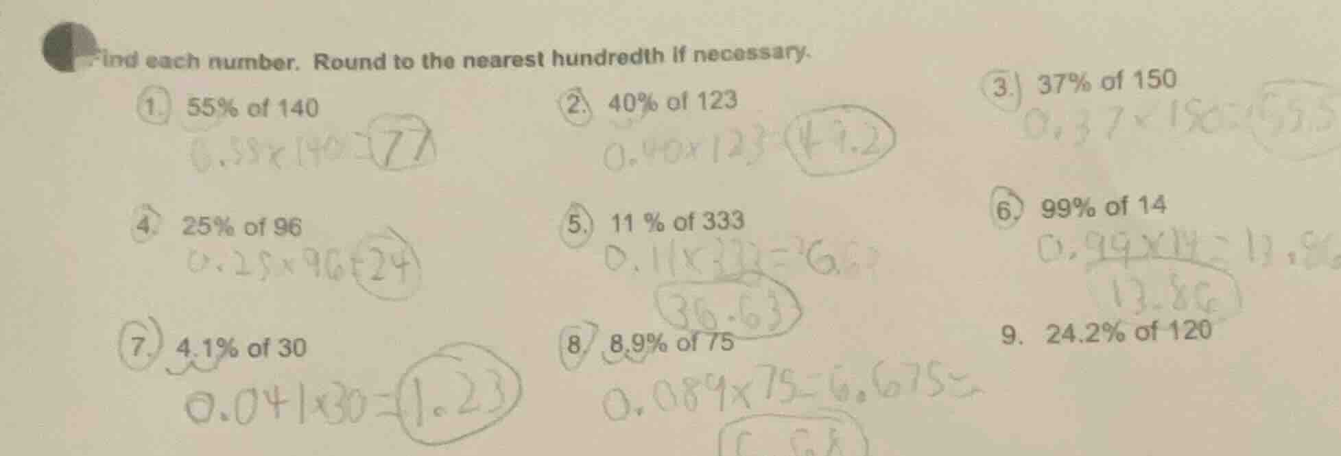 find each number. round to the nearest hundredth if necessary. 1. 55% o…