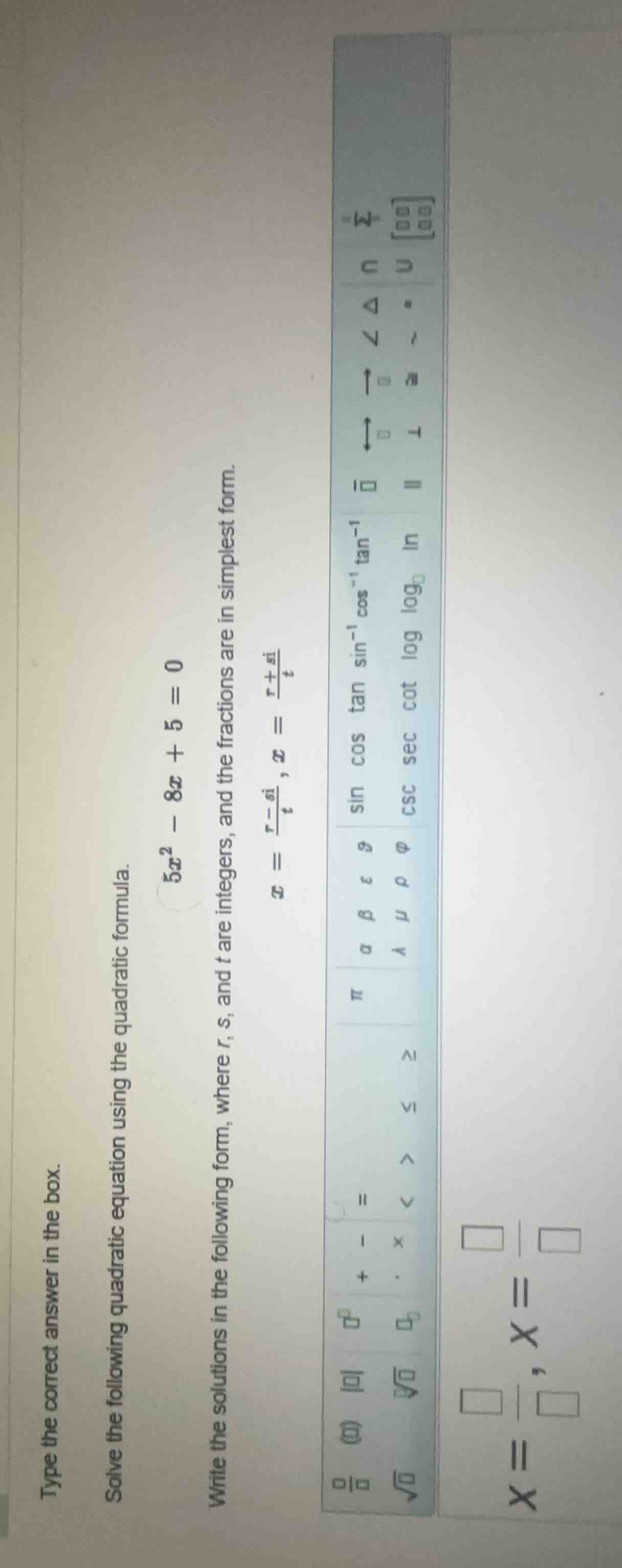 type the correct answer in the box. solve the following quadratic equat…