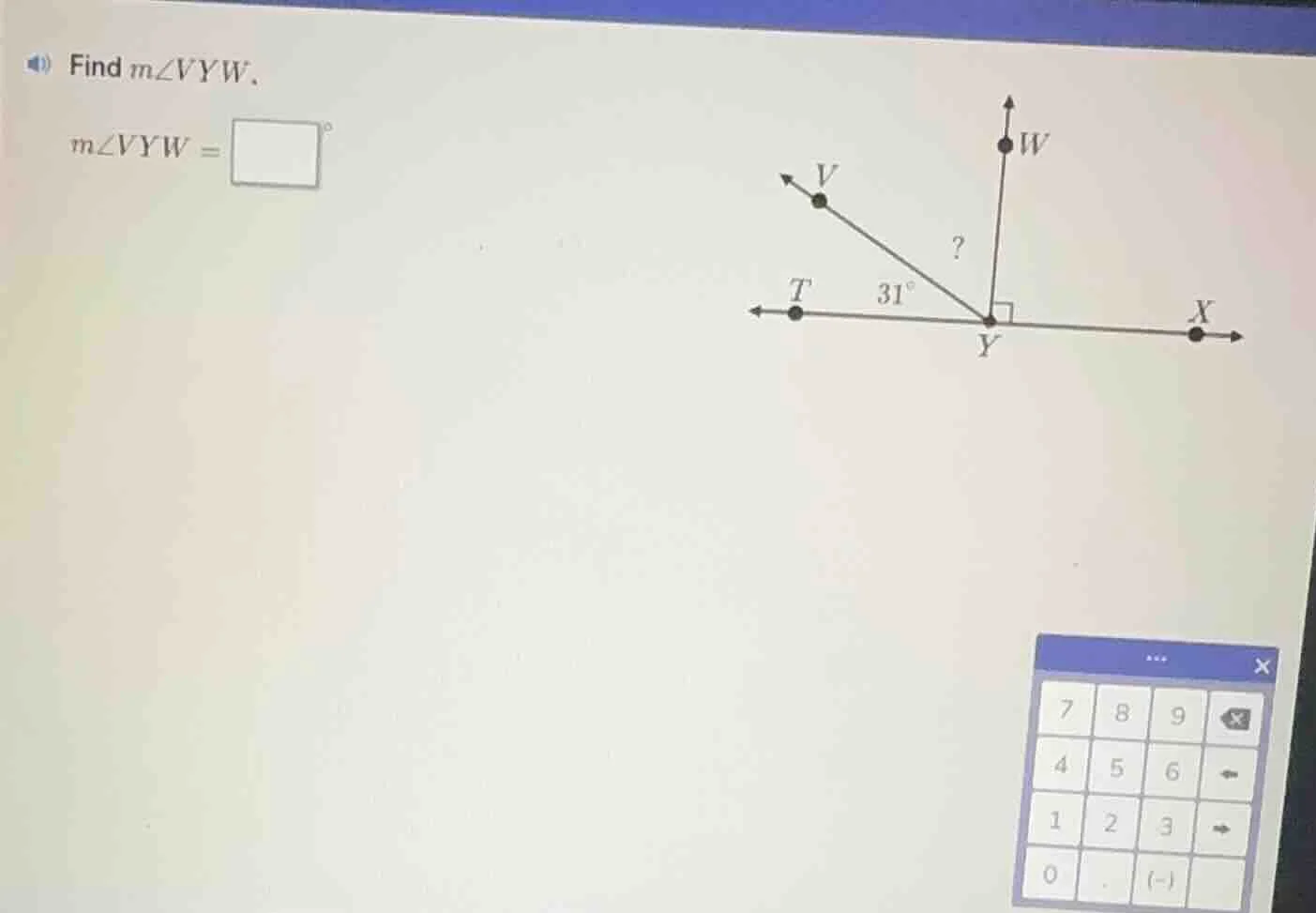 find $m\\angle vyw$. $m\\angle vyw = \\square^{\\circ}$ image of angle …