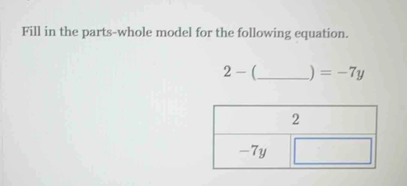 fill in the parts - whole model for the following equation. $2 - (\\und…