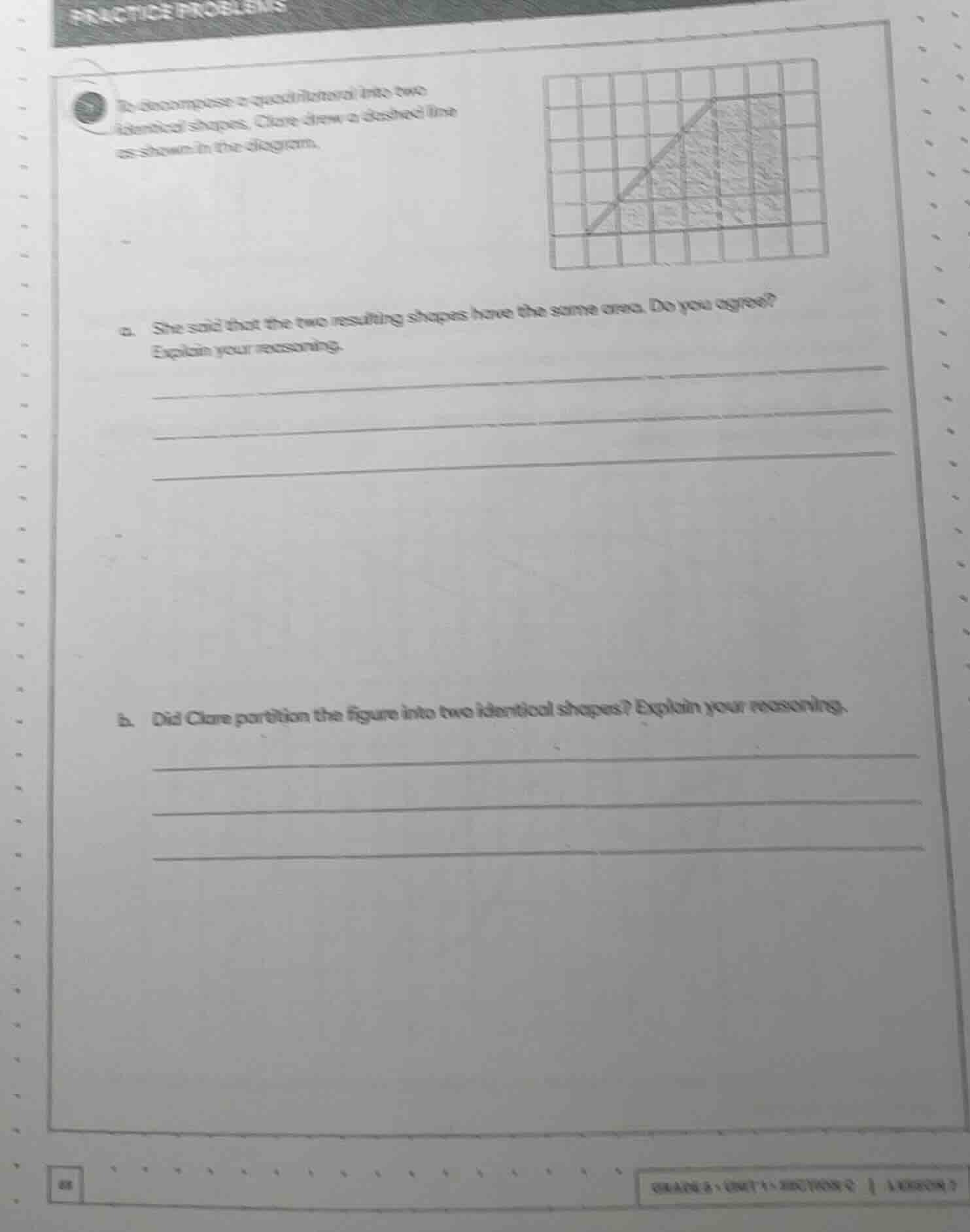 practice problems to decompose a quadrilateral into two identical shape…