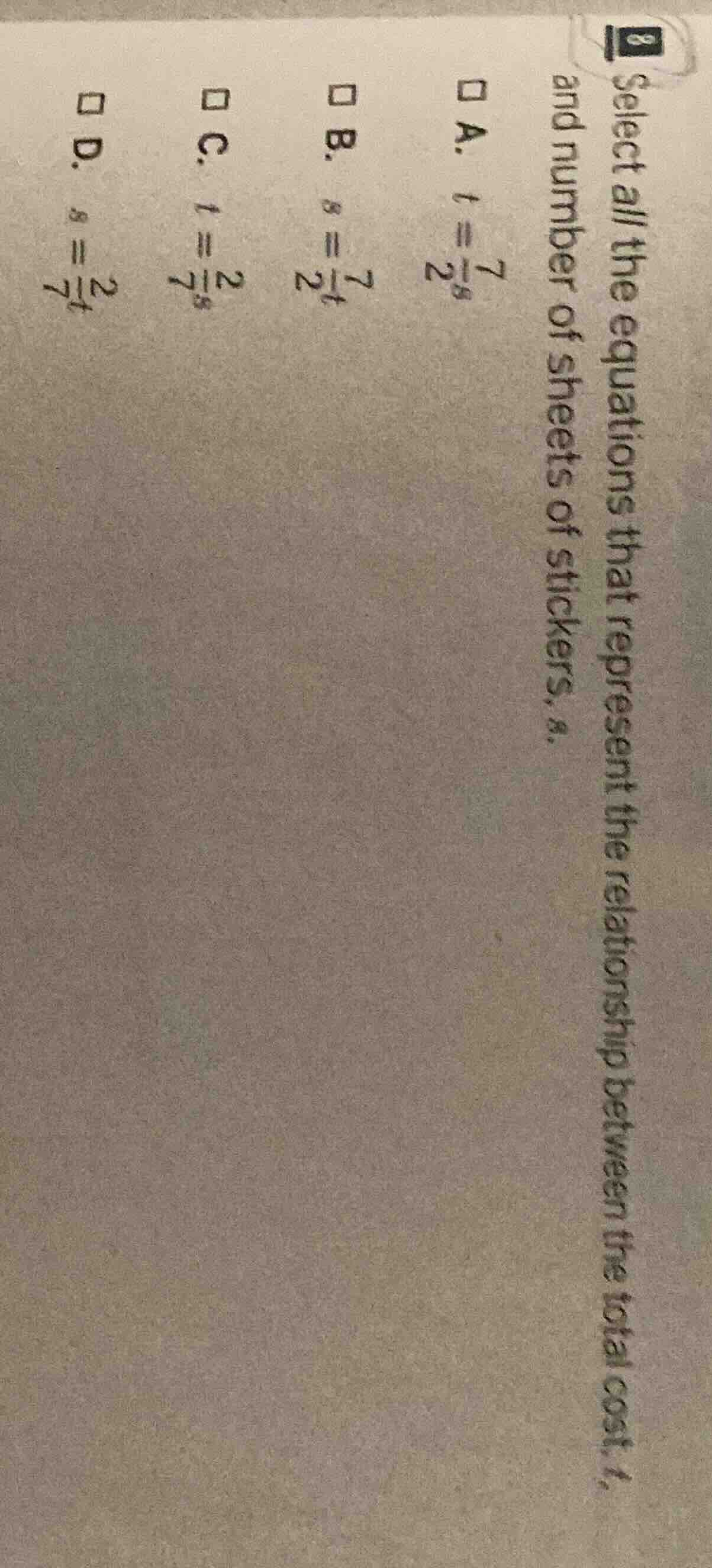 select all the equations that represent the relationship between the to…