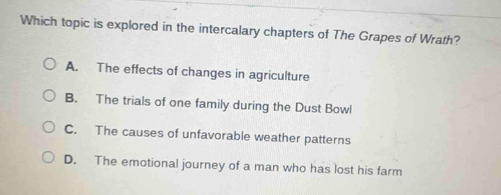 which topic is explored in the intercalary chapters of the grapes of wr…