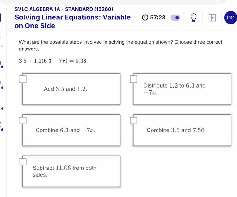 svlc algebra 1a - standard (15260) solving linear equations: variable o…