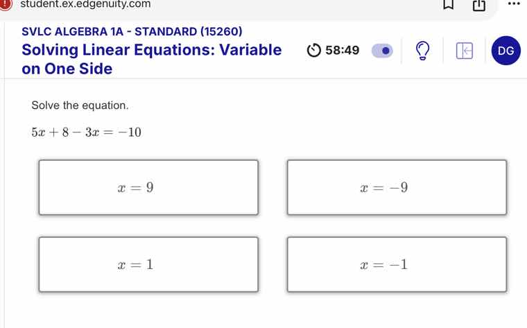 svlc algebra 1a - standard (15260) solving linear equations: variable o…