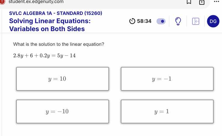 svlc algebra 1a - standard (15260) solving linear equations: variables …