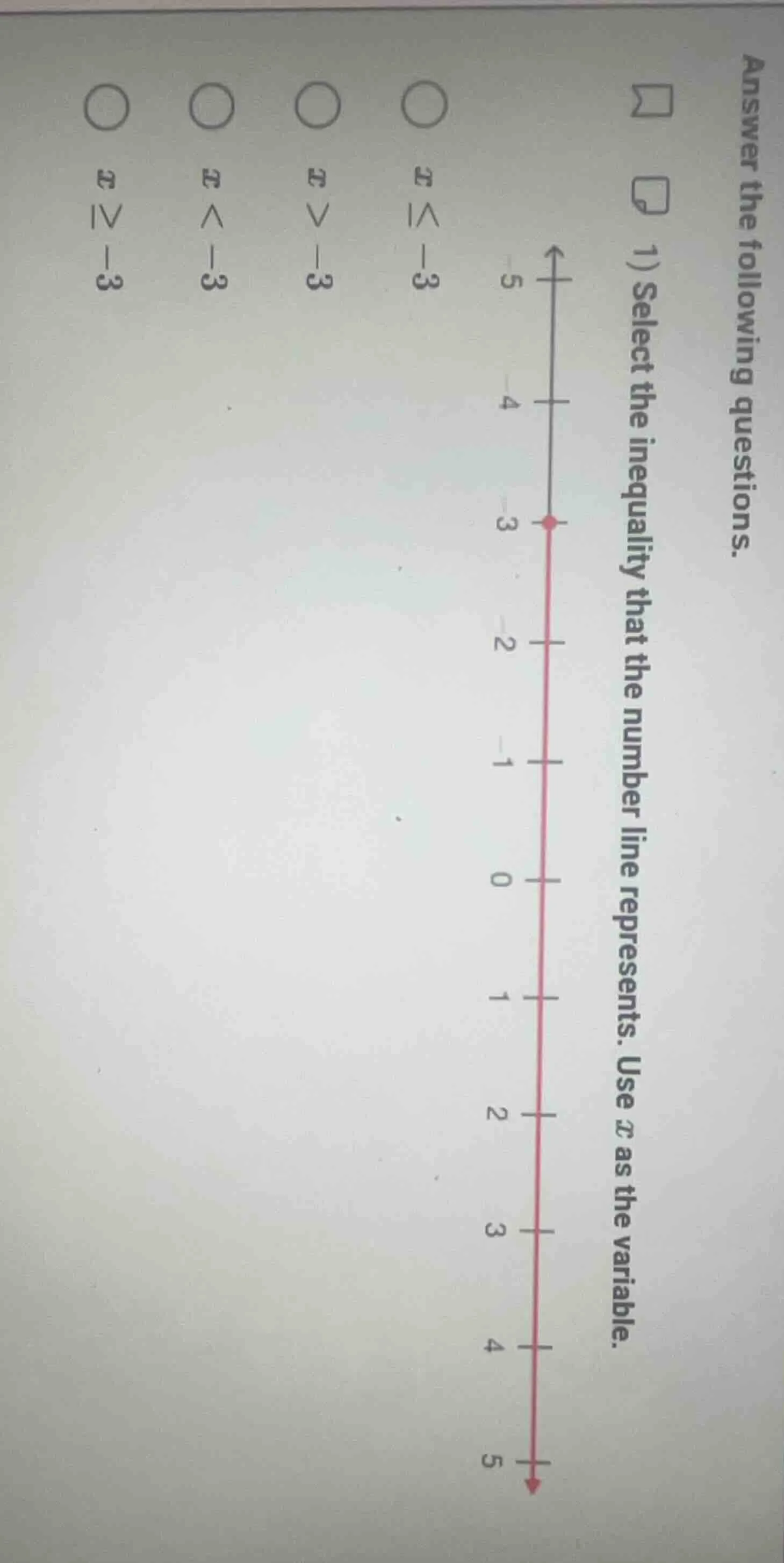 answer the following questions. 1) select the inequality that the numbe…
