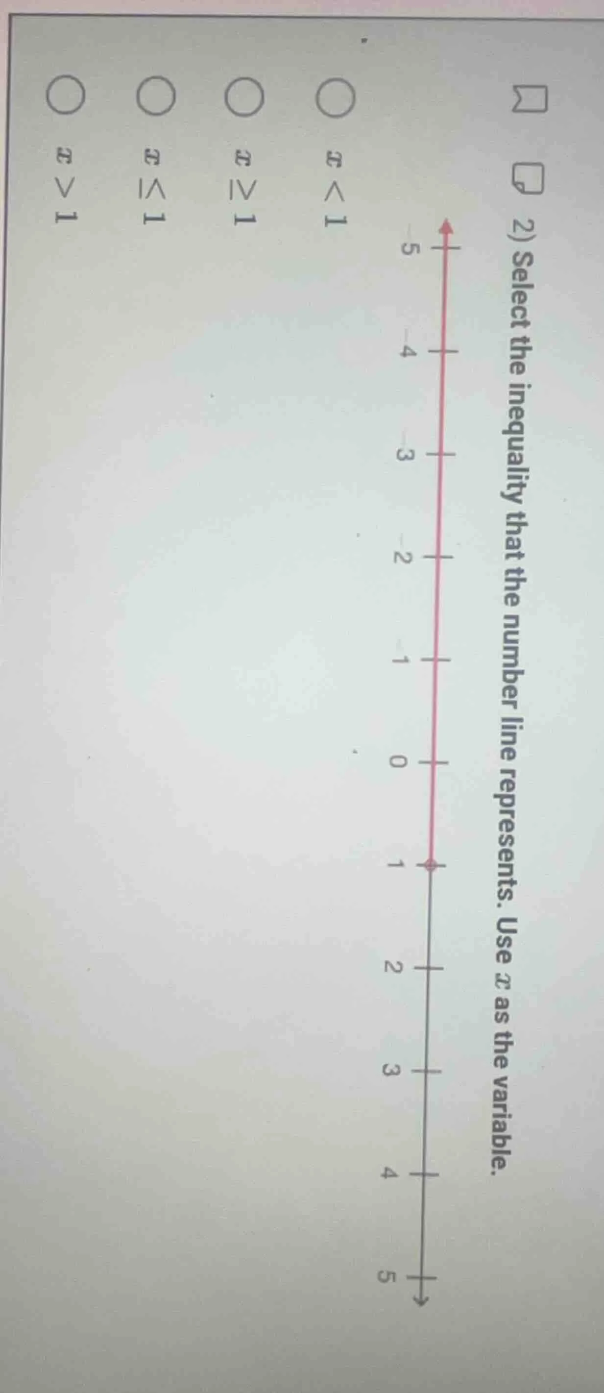 2) select the inequality that the number line represents. use x as the …