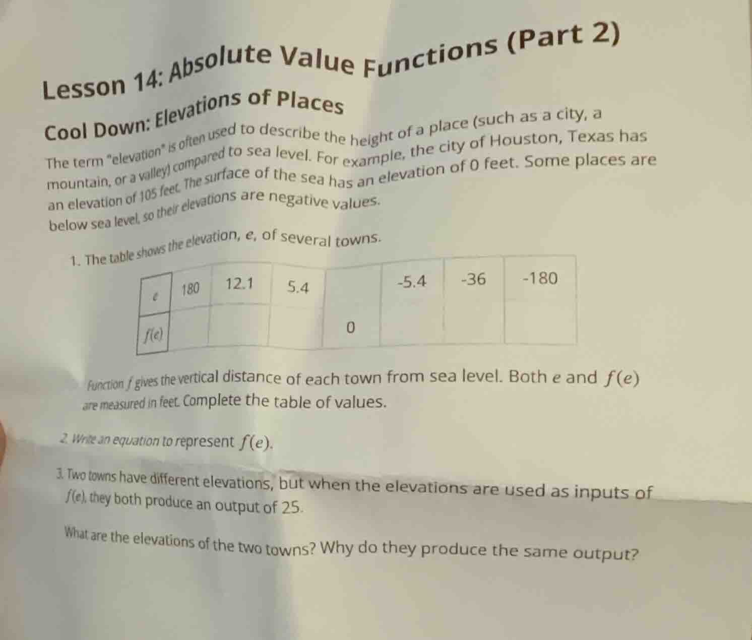 lesson 14: absolute value functions (part 2) cool down: elevations of p…